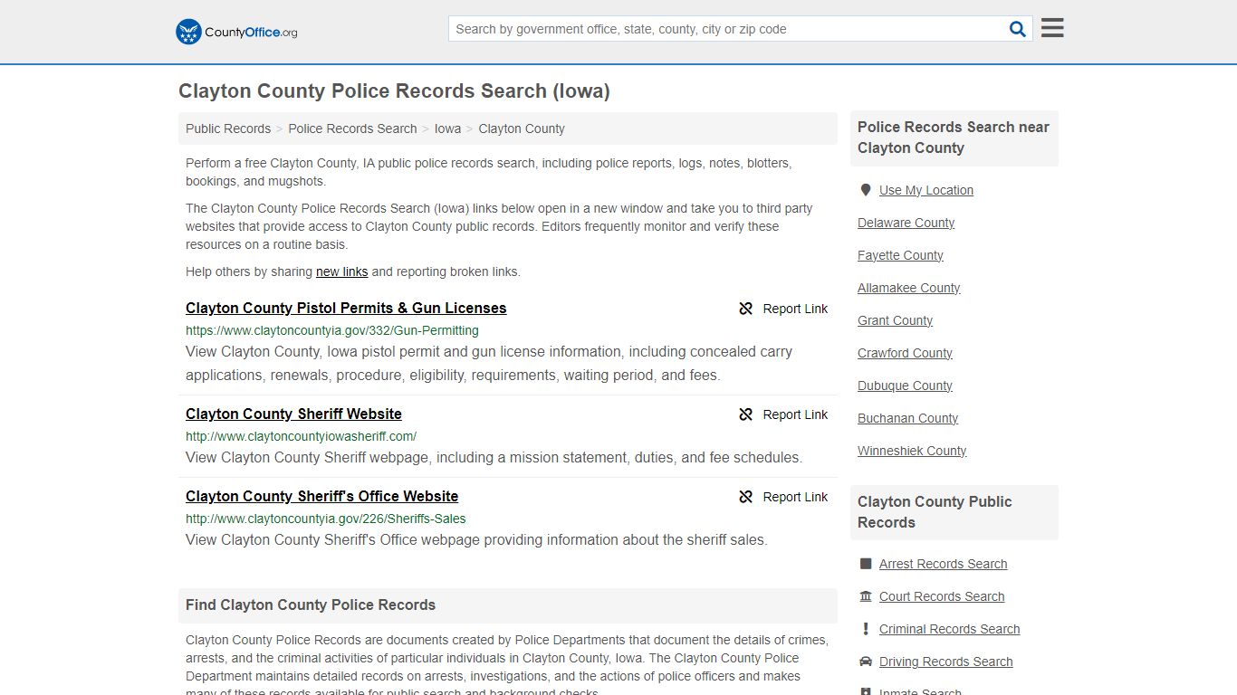 Clayton County Police Records Search (Iowa) - County Office